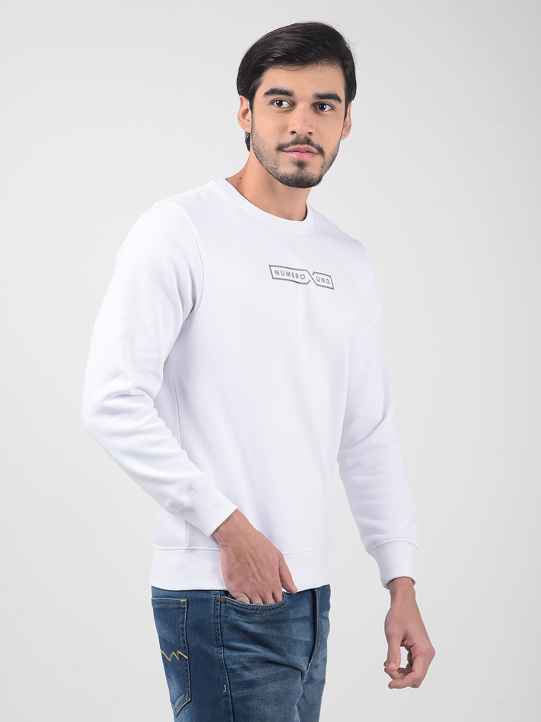 Numero Uno Men Typography White Sweat Shirt
